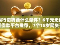 银行借钱要什么条件？6千元无门槛借款平台推荐，7个18岁网贷平台盘点