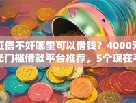征信不好哪里可以借钱？4000元无门槛借款平台推荐，5个现在平台好借钱盘点