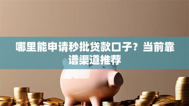 哪里能申请秒批贷款口子？当前靠谱渠道推荐