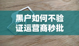 黑户如何不验证运营商秒批5万贷款？真实渠道深度解析