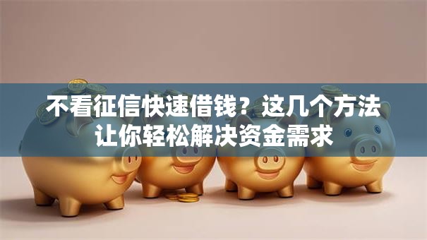 不看征信快速借钱？这几个方法让你轻松解决资金需求