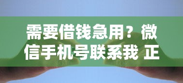 需要借钱急用？微信手机号联系我 正规渠道助你解决资金难题