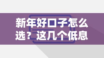 新年好口子怎么选？这几个低息灵活还款的信用贷方案别错过！