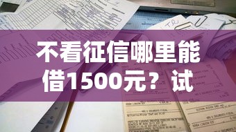 不看征信哪里能借1500元?试试这几个靠谱渠道 不看征信哪里能借1500元?试试这几个靠谱渠道