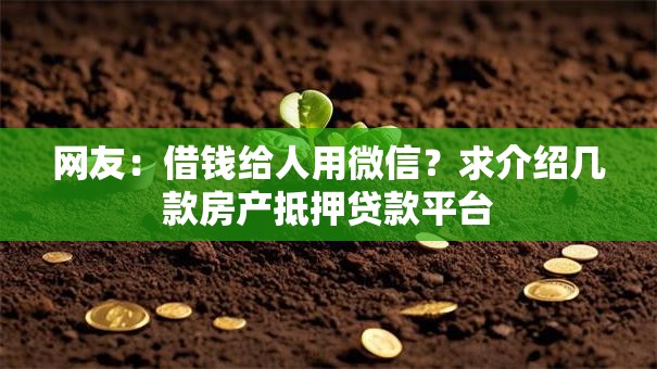 网友:借钱给人用微信?求介绍几款房产抵押贷款平台 网友:借钱给人用微信?求介绍几款房产抵押贷款平台