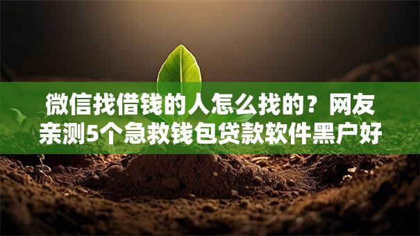 微信找借钱的人怎么找的？网友亲测5个急救钱包贷款软件黑户好下款盘点