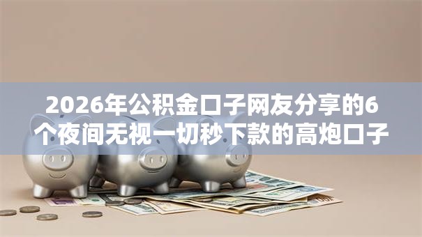 2026年公积金口子网友分享的6个夜间无视一切秒下款的高炮口子我觉得不错！