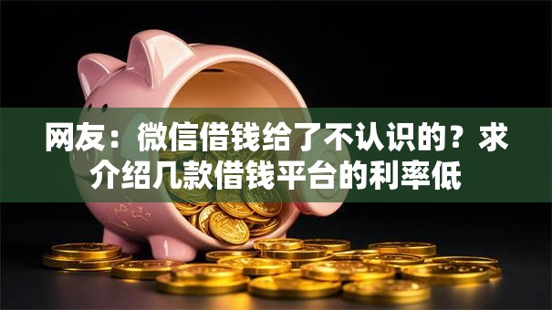 网友：微信借钱给了不认识的？求介绍几款借钱平台的利率低