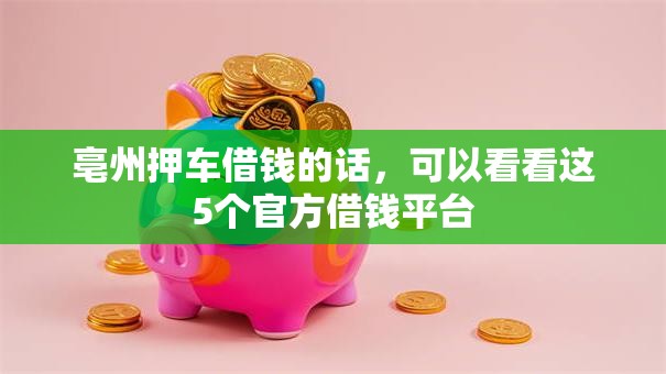 亳州押车借钱的话，可以看看这5个官方借钱平台