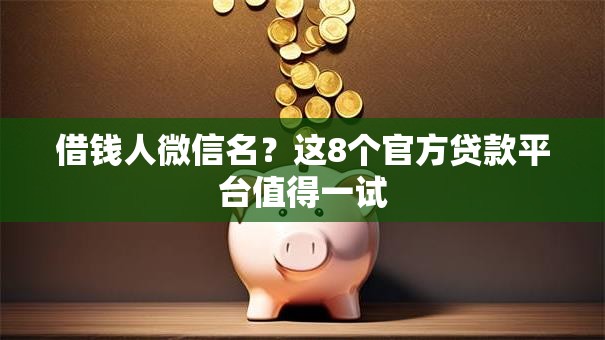 借钱人微信名？这8个官方贷款平台值得一试