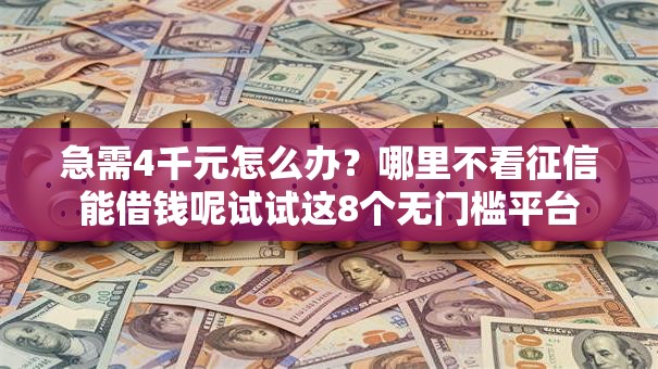 急需4千元怎么办？哪里不看征信能借钱呢试试这8个无门槛平台