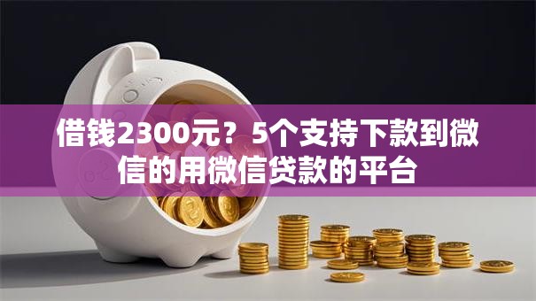 借钱2300元？5个支持下款到微信的用微信贷款的平台